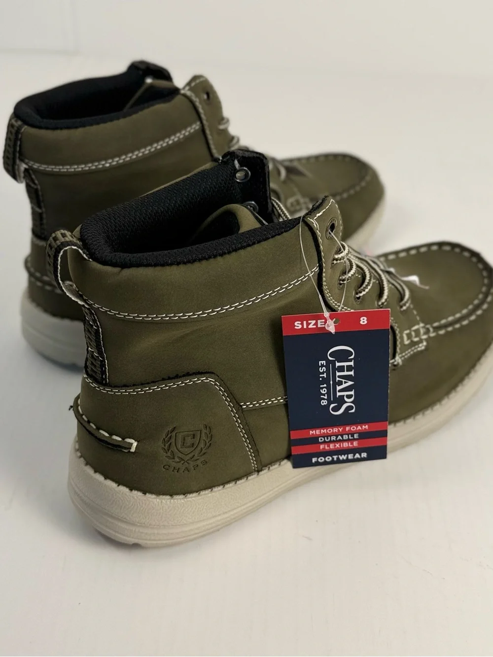 Chaps Derek Moc Toe Men’s Olive Chukka Boots Memory Foam Size 8 New
